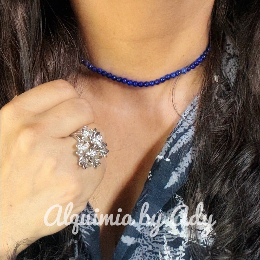 Dainty lapis beaded choker statement  necklace